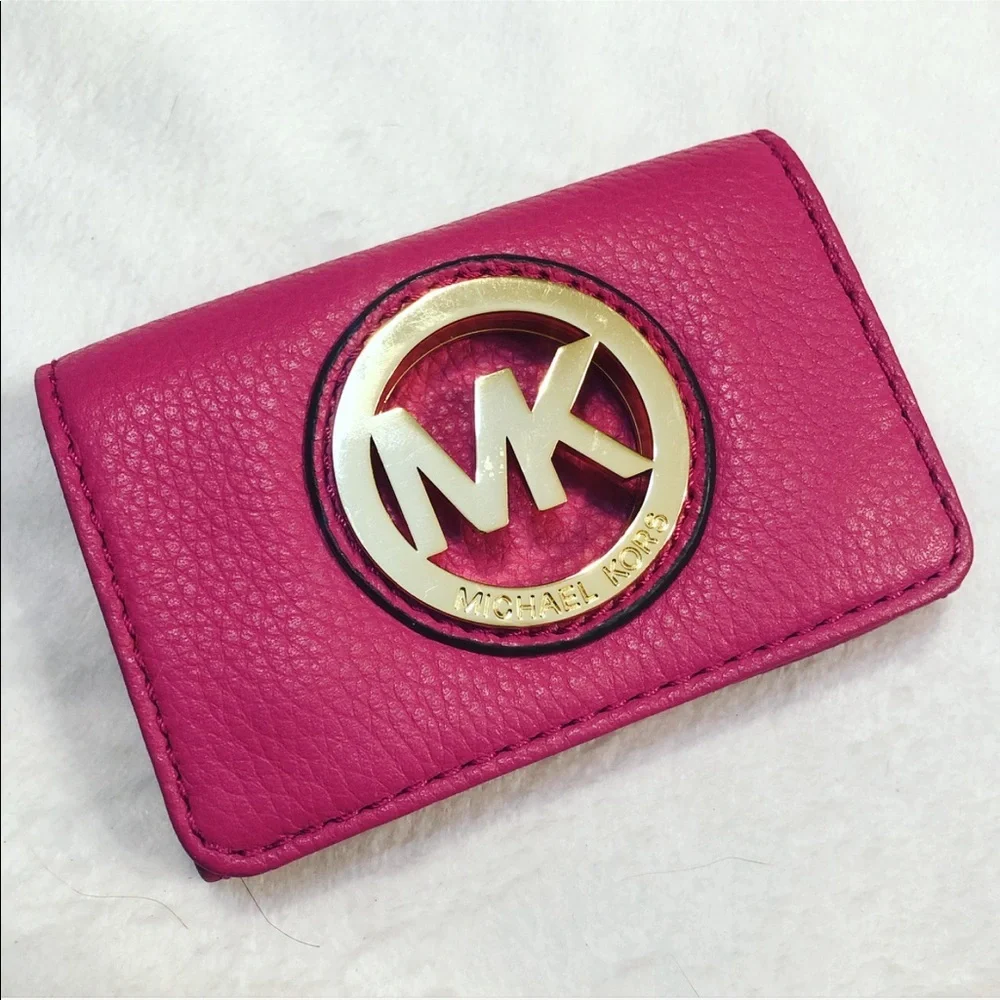 Michael Kors Pebbled Leather Pink Logo Card Wallet